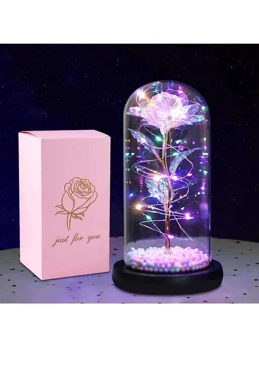 Galaxy Rose Flower and LED Light Night Lamp for Women & Girls.(multi-color)